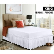 Asunby Wrap-Around Ruffled Bedskirt – White, Adjustable Elastic Belt, 16.5-Inch Tailored Drop, Soft Bed Frame Cover for King Size